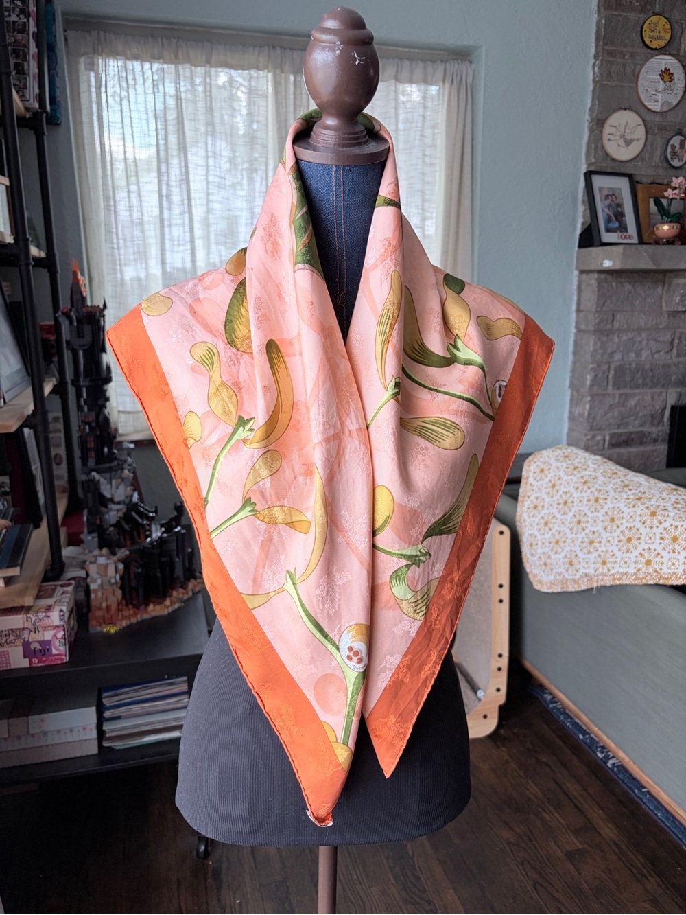 Hermes Pink Orange Green Floral Silk Scarf